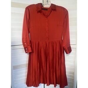 BANANA REPUBLIC Red Midi Long Sleeve Dress Pleated Skirt Size Medium